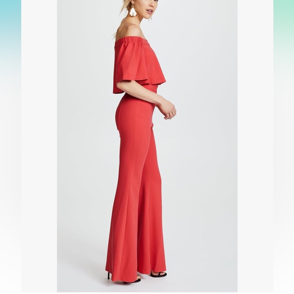 Black Halo women’s size 0 hadid Off-Shoulder Red ruffled Jumpsuit (bin U) - Picture 4 of 16
